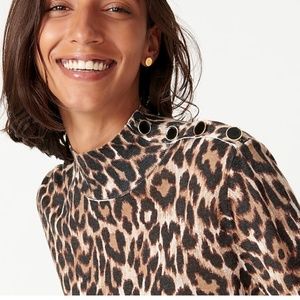 Silk-blend shoulder-button sweater leopard-M NWT!